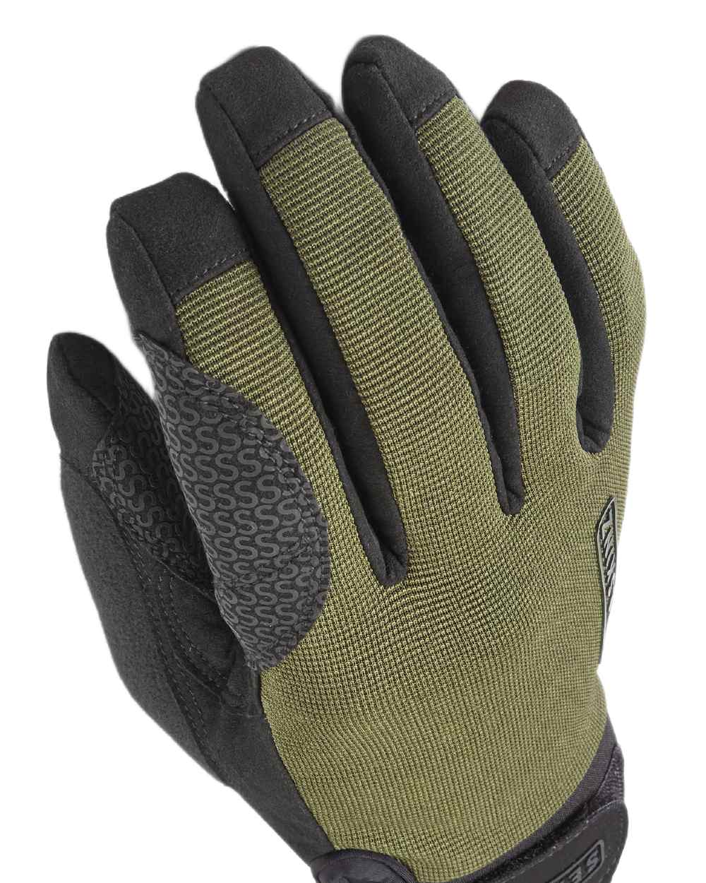 Olive Coloured Sealskinz Harling Waterproof All Weather Glove on white background 