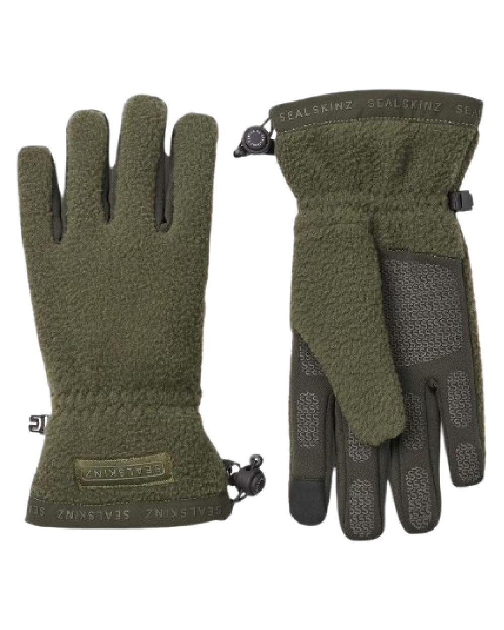 Olive Coloured Sealskinz Hoveton Waterproof Sherpa Fleece Glove on white background 