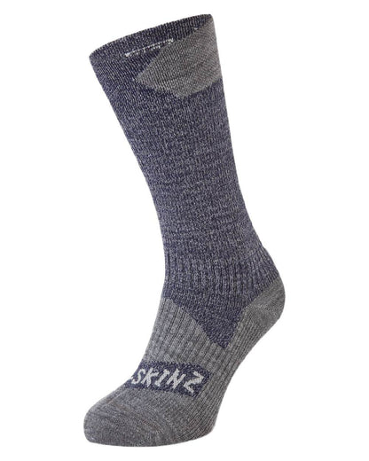 Navy Coloured Sealskinz Raynham Waterproof All Weather Mid Length Sock on white background 