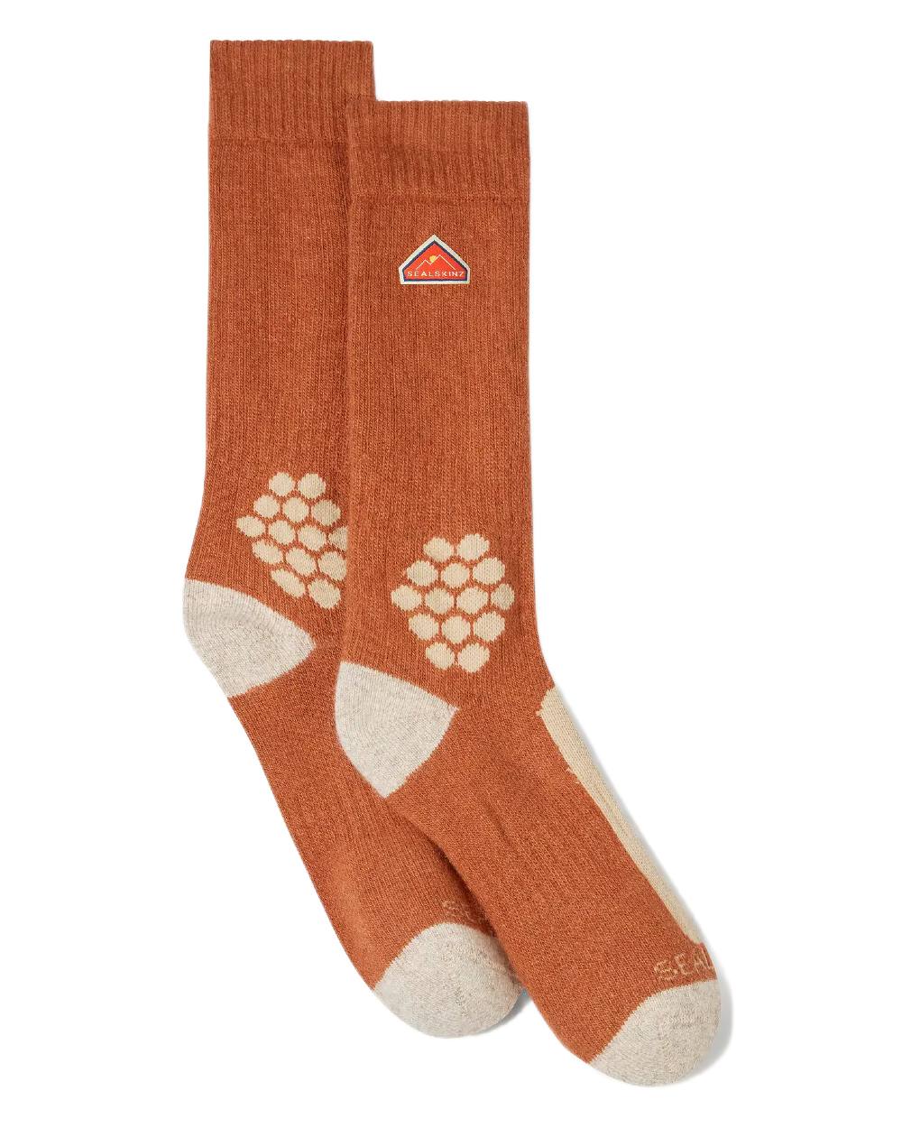 Orange Coloured Sealskinz Scarning Wool Mid Length Twisted Hiking Sock on white background 