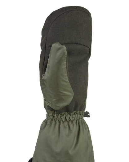 Olive Coloured Sealskinz Titchwell Waterproof Lightweight Insulated Gauntlet Mitten on white background 