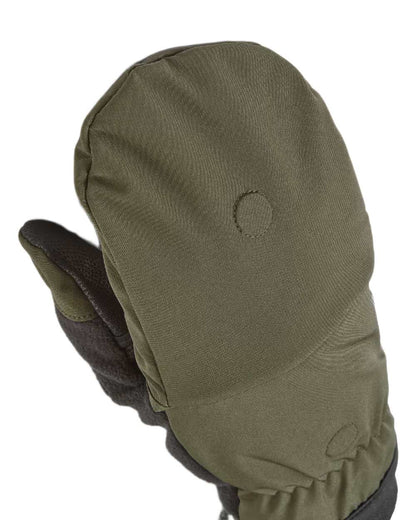 Olive Coloured Sealskinz Walpole Windproof Cold Weather Convertible Mitt on white background 