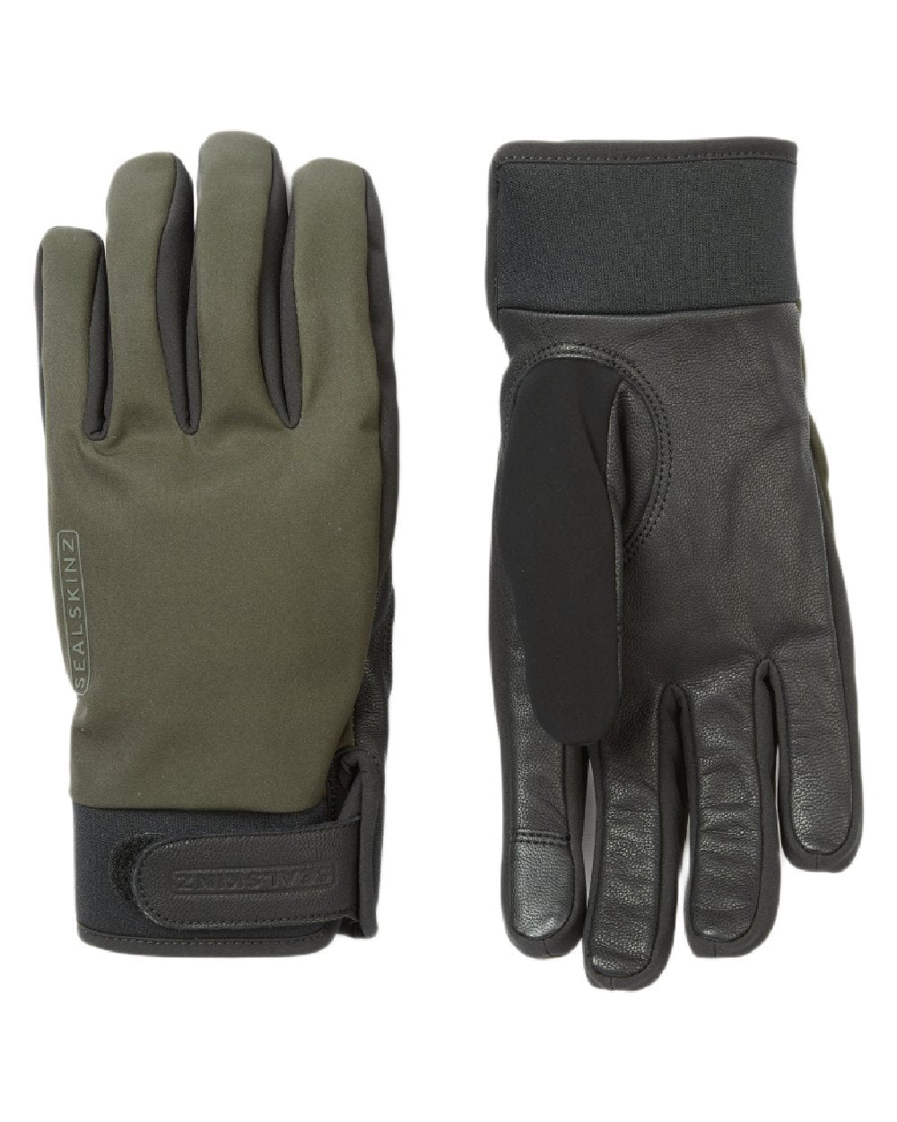 Olive Coloured Sealskinz mens Kelling Waterproof All Weather Insulated Glove on white background 