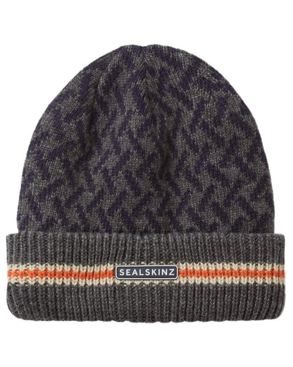 Navy coloured Sealskinz Arminghall Waterproof Jacquard Beanie on white background 