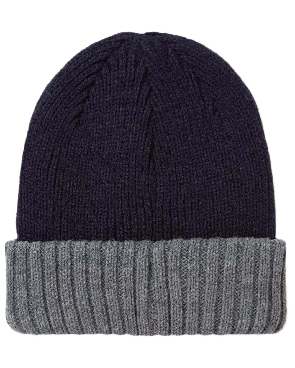 Navy coloured Sealskinz Bacton Waterproof Roll Cuff Beanie on white background 