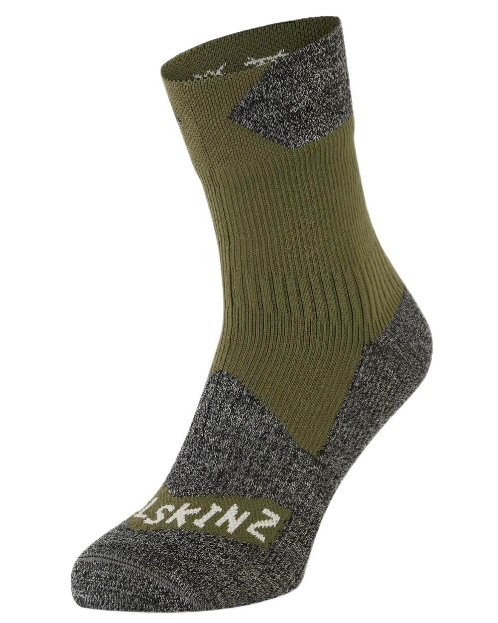 Olive coloured Sealskinz Bircham Waterproof All Weather Ankle Length Socks on white background 