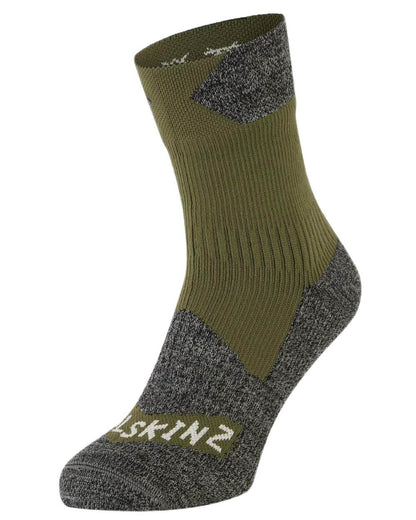 Olive coloured Sealskinz Bircham Waterproof All Weather Ankle Length Socks on white background 