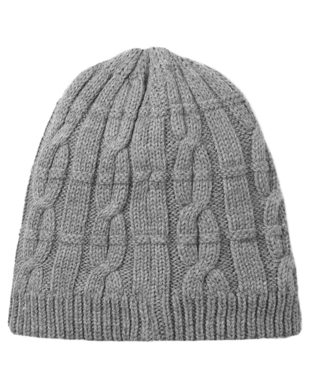 Grey Marl coloured Sealskinz Blakeney Waterproof Cable Knit Beanie on white background 