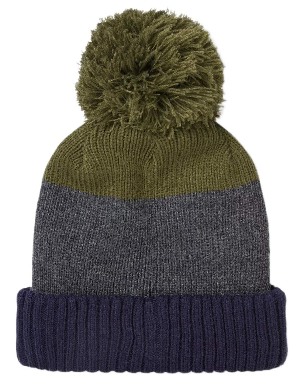 Navy Olive coloured Sealskinz Flitcham Waterproof Cold Weather Bobble Hat on white background 