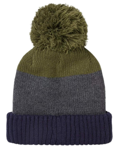Navy Olive coloured Sealskinz Flitcham Waterproof Cold Weather Bobble Hat on white background 