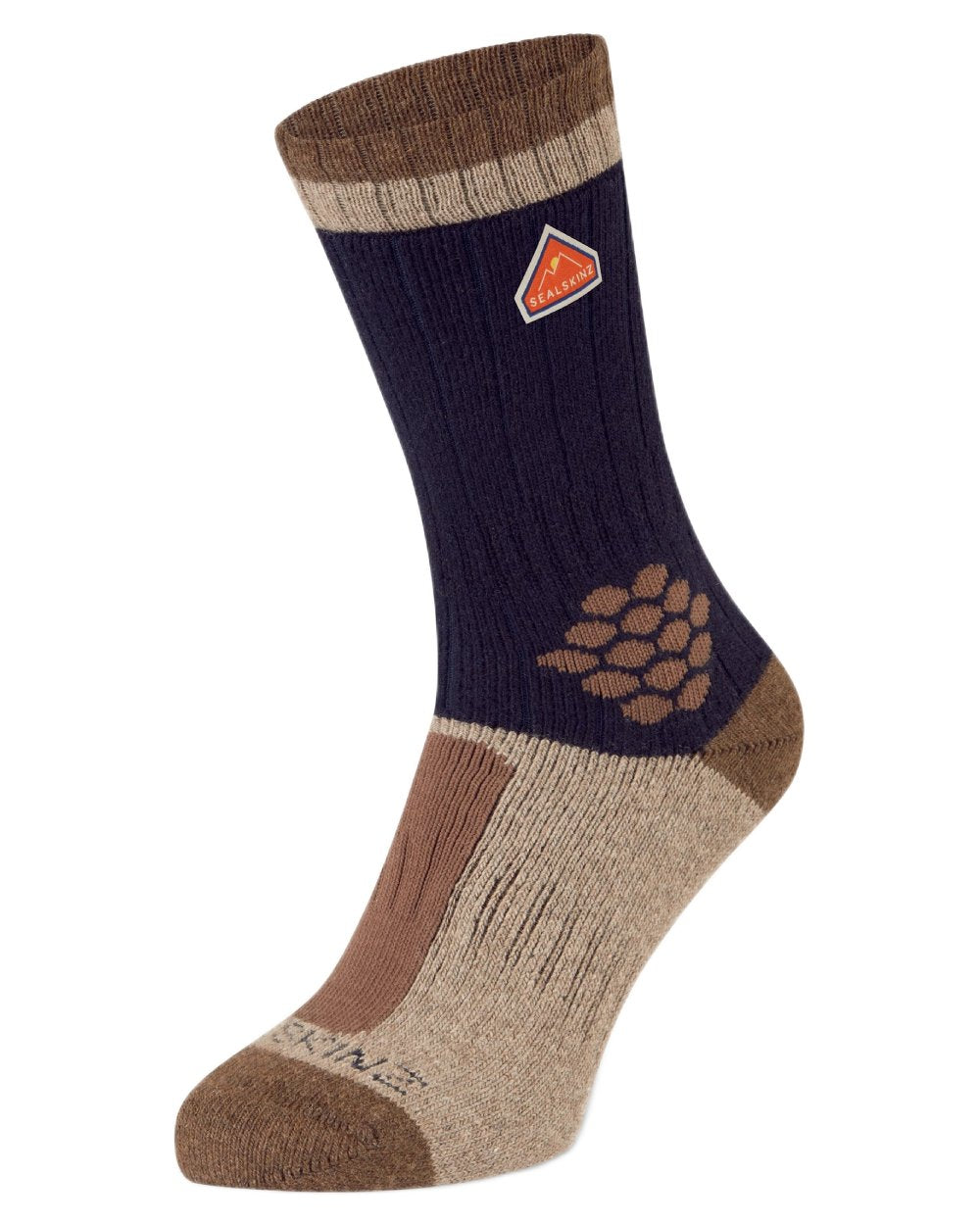 Blue coloured Sealskinz Gresham Recycled Wool Mid Length Hiking Socks on white background 