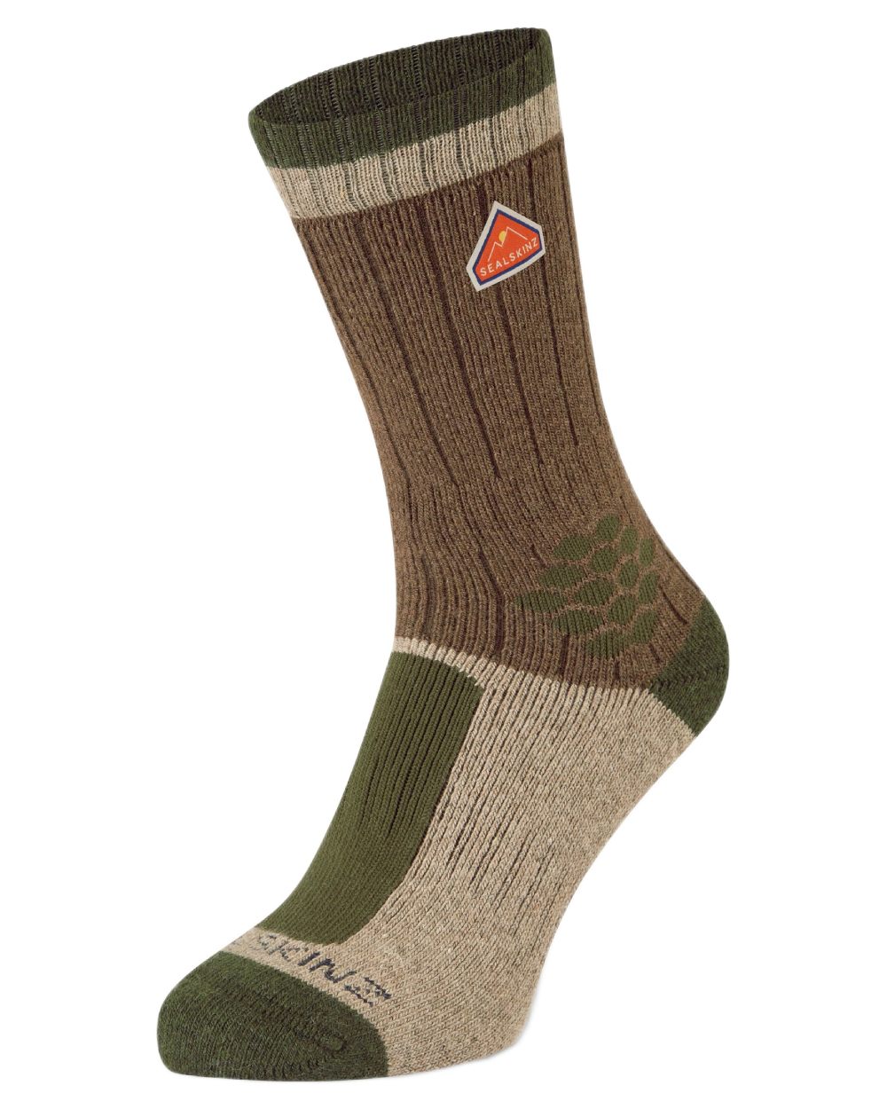 Brown coloured Sealskinz Gresham Recycled Wool Mid Length Hiking Socks on white background 