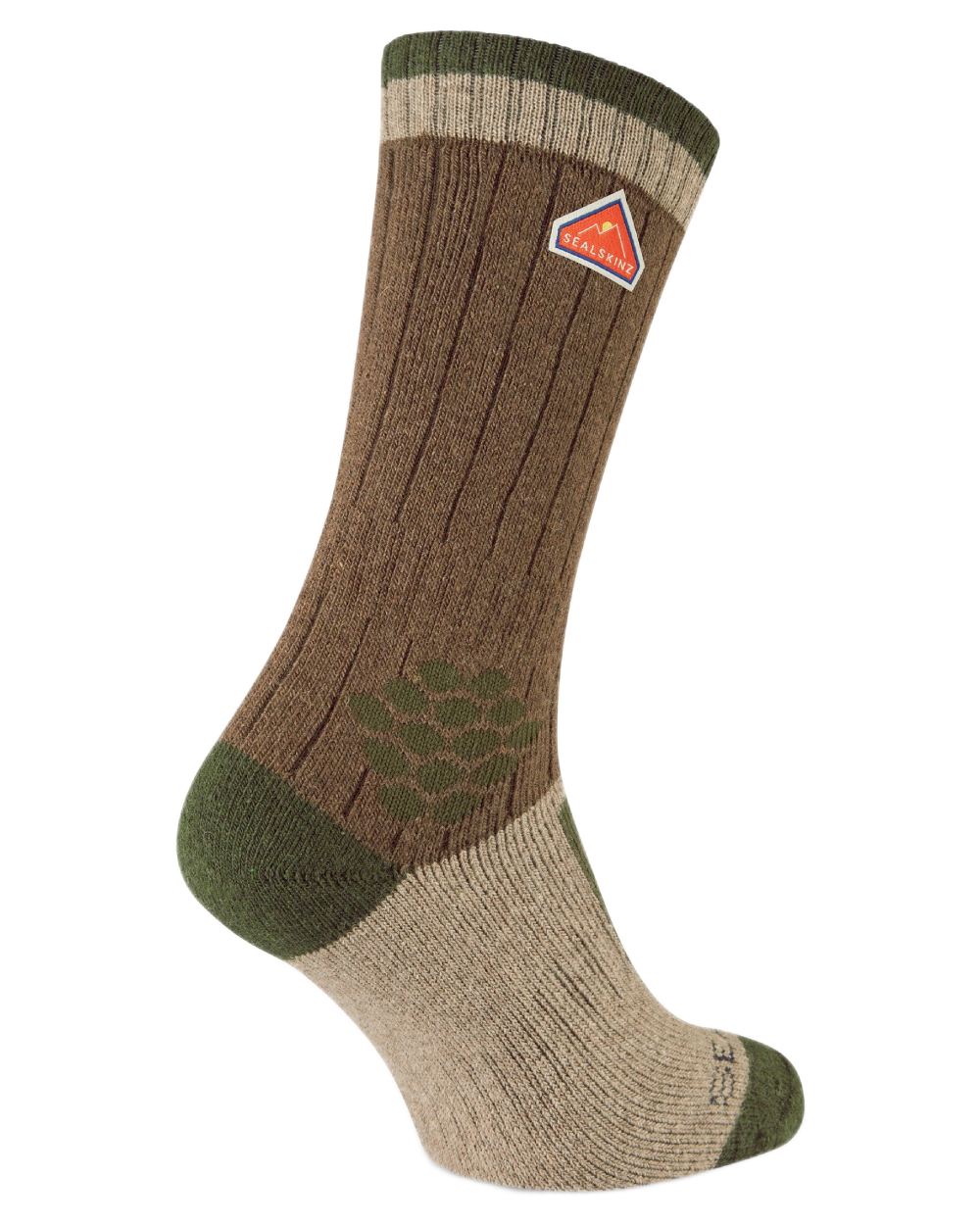 Brown coloured Sealskinz Gresham Recycled Wool Mid Length Hiking Socks on white background 