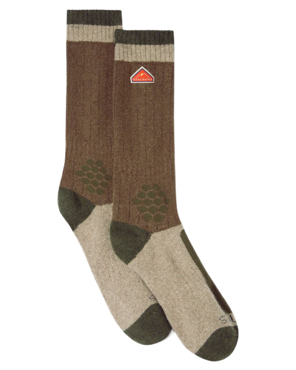 Brown coloured Sealskinz Gresham Recycled Wool Mid Length Hiking Socks on white background 