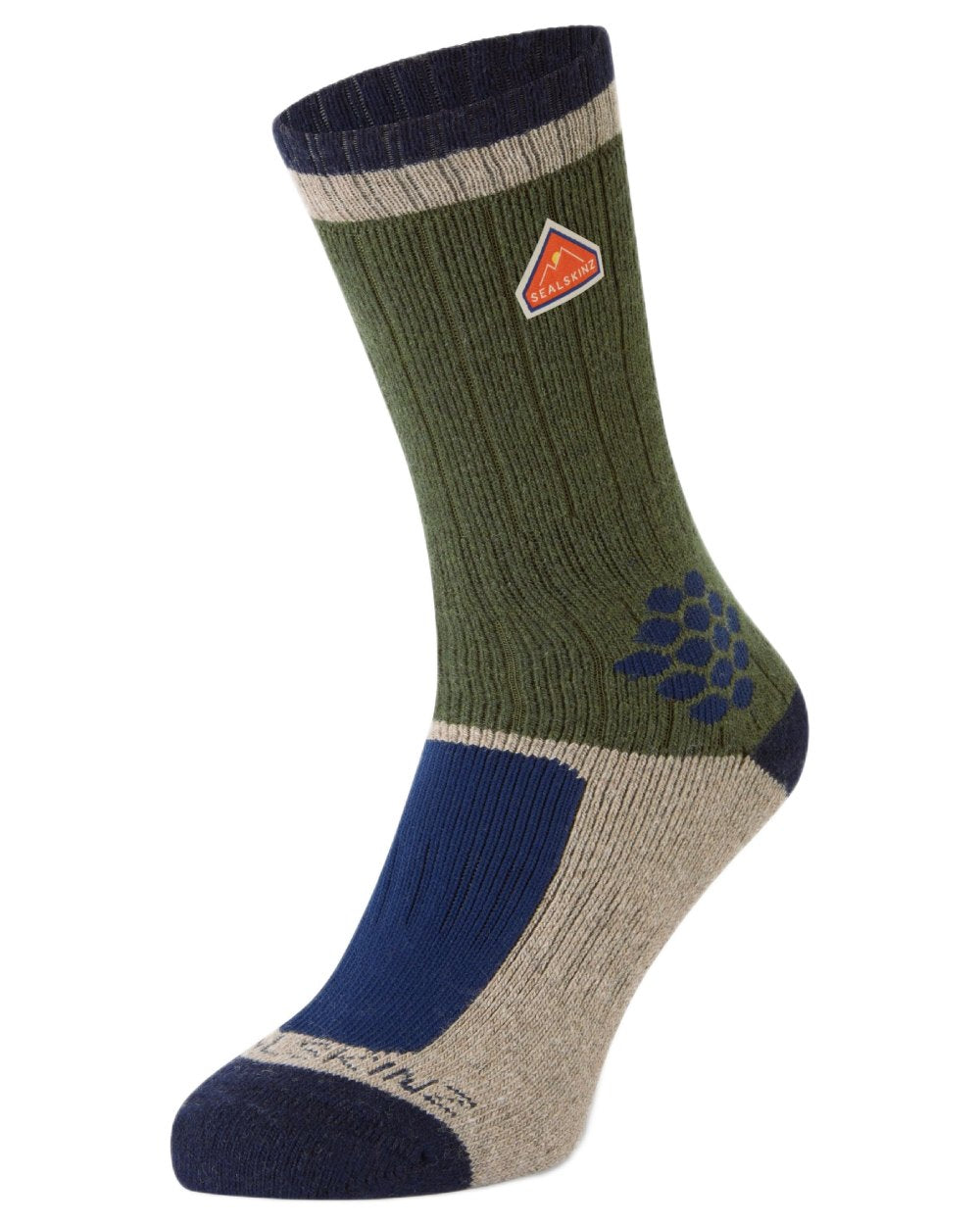 Green coloured Sealskinz Gresham Recycled Wool Mid Length Hiking Socks on white background 