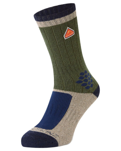 Green coloured Sealskinz Gresham Recycled Wool Mid Length Hiking Socks on white background 
