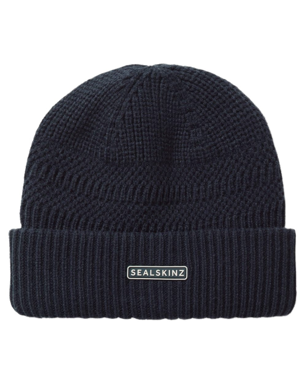 Navy coloured Sealskinz Gressenhall Waterproof Roll Cuff Beanie on white background 