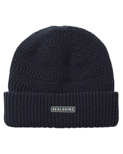 Navy coloured Sealskinz Gressenhall Waterproof Roll Cuff Beanie on white background 
