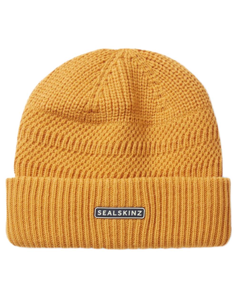 Yellow coloured Sealskinz Gressenhall Waterproof Roll Cuff Beanie on white background 