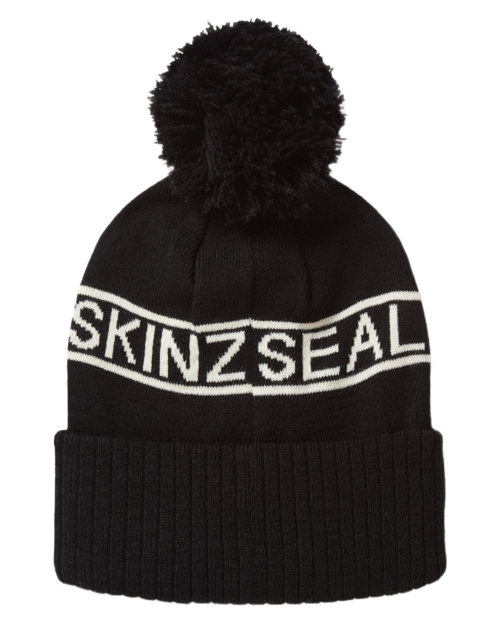Black coloured Sealskinz Heacham Waterproof Icon Bobble Hat on white background 
