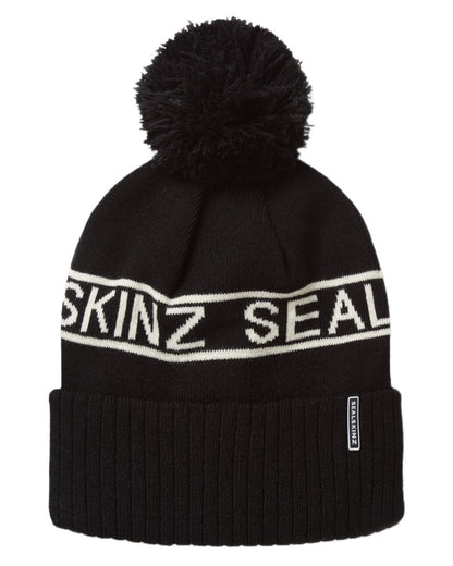 Black coloured Sealskinz Heacham Waterproof Icon Bobble Hat on white background 