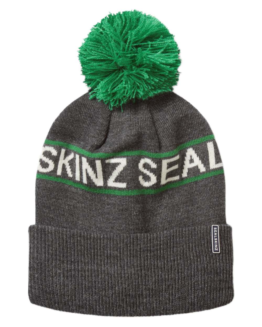 Dark Grey Marl coloured Sealskinz Heacham Waterproof Icon Bobble Hat on white background 