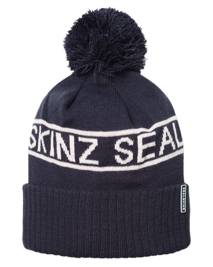 Navy Cream coloured Sealskinz Heacham Waterproof Icon Bobble Hat on white background 