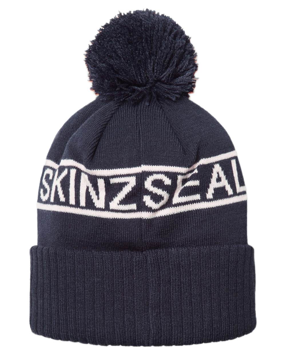 Navy Cream coloured Sealskinz Heacham Waterproof Icon Bobble Hat on white background 