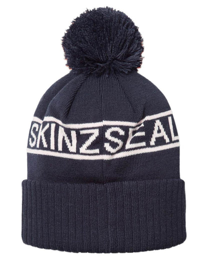 Navy Cream coloured Sealskinz Heacham Waterproof Icon Bobble Hat on white background 