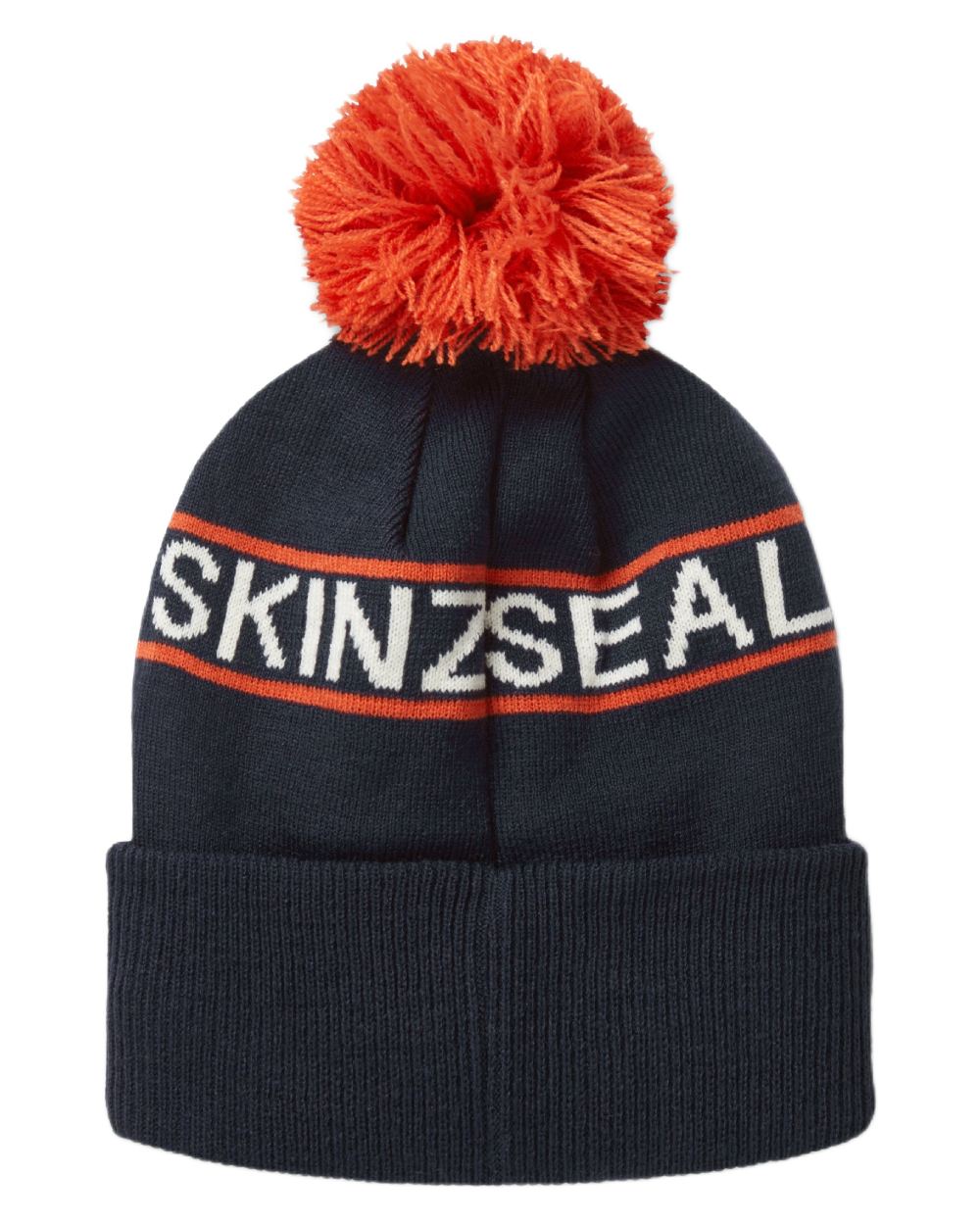 Navy coloured Sealskinz Heacham Waterproof Icon Bobble Hat on white background 