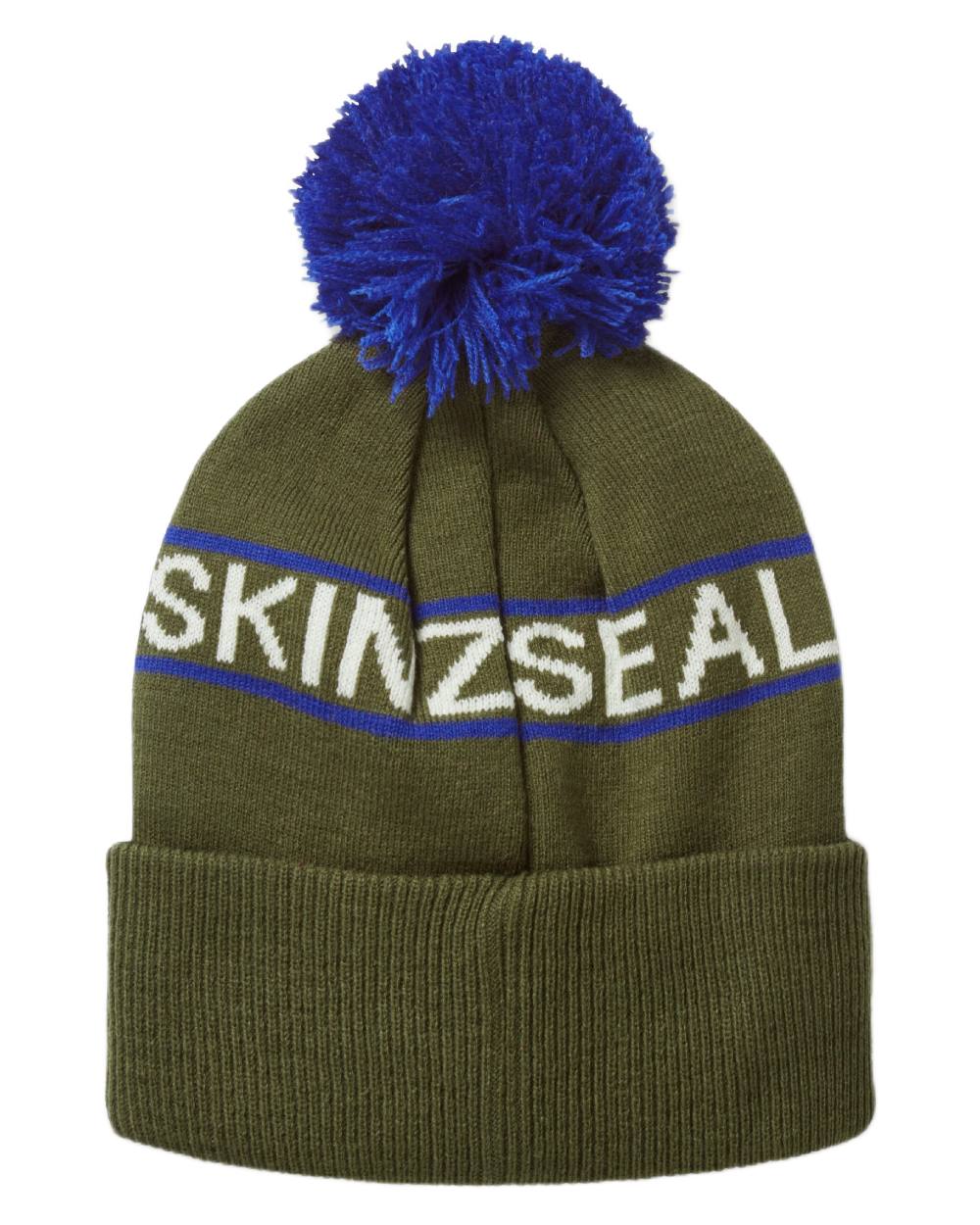 Olive coloured Sealskinz Heacham Waterproof Icon Bobble Hat on white background 