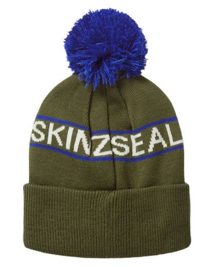 Olive coloured Sealskinz Heacham Waterproof Icon Bobble Hat on white background 