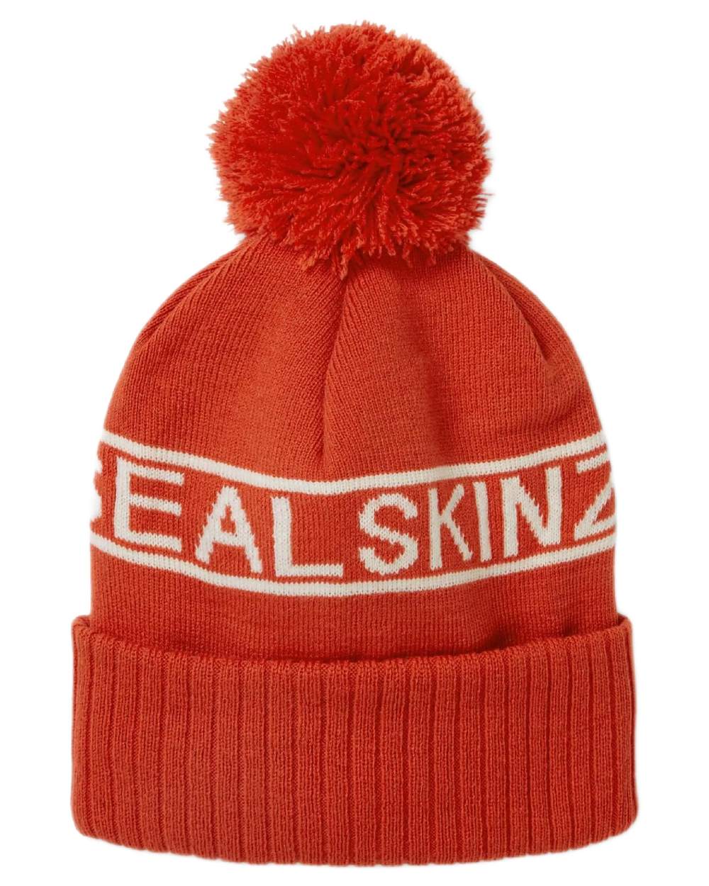 Orange coloured Sealskinz Heacham Waterproof Icon Bobble Hat on white background 