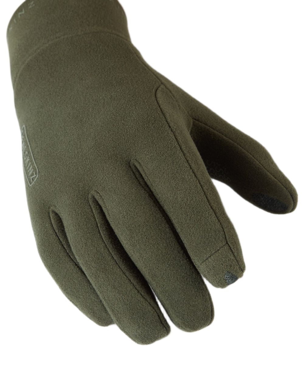 Olive coloured Sealskinz Lenwade Single Layer Micro Fleece Gloves on white background 