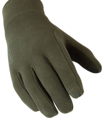 Olive coloured Sealskinz Lenwade Single Layer Micro Fleece Gloves on white background 