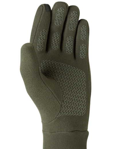 Olive coloured Sealskinz Lenwade Single Layer Micro Fleece Gloves on white background 