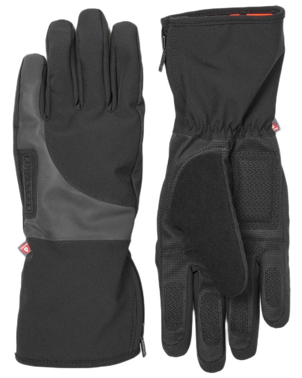 Black coloured Sealskinz Marsham Waterproof Cold Weather Reflective Cycle Gloves on white background 