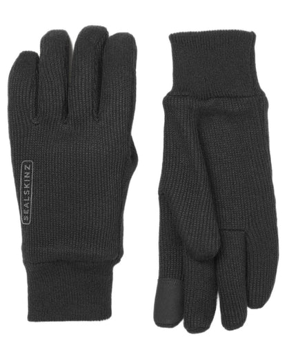 Black coloured Sealskinz Necton Windproof All Weather Knitted Gloves on white background 
