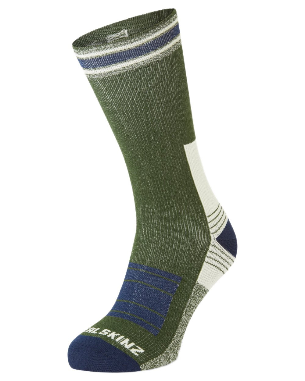 Olive coloured Sealskinz Norwich Waterproof Mid Length Hiking Socks on white background 