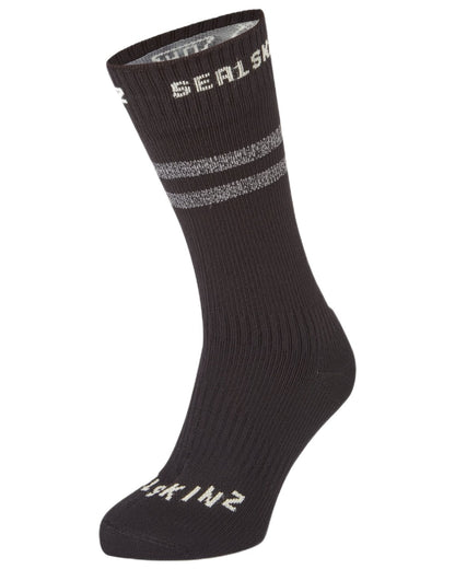 Black coloured Sealskinz Runton Waterproof Mid Length Hydrostop Socks on white background 