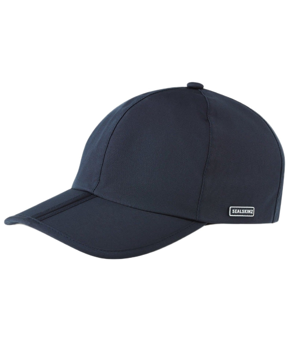 Navy coloured Sealskinz Salle Waterproof Foldable Peak Cap on white background 