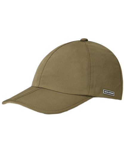 Olive coloured Sealskinz Salle Waterproof Foldable Peak Cap on white background 