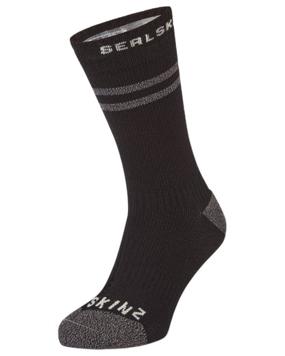 Black coloured Sealskinz Scoulton Waterproof Mid Length hydrostop Socks on white background 