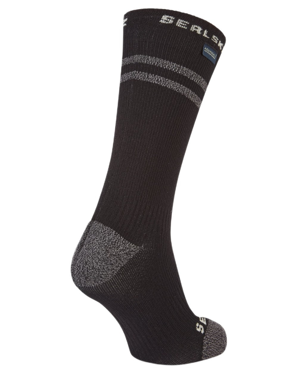 Black coloured Sealskinz Scoulton Waterproof Mid Length hydrostop Socks on white background 