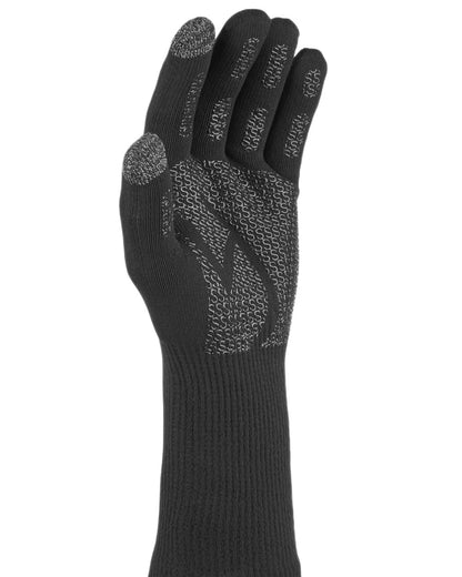 Black coloured Sealskinz Skeyton Waterproof Ultra Grip Knitted Gauntlet on white background 
