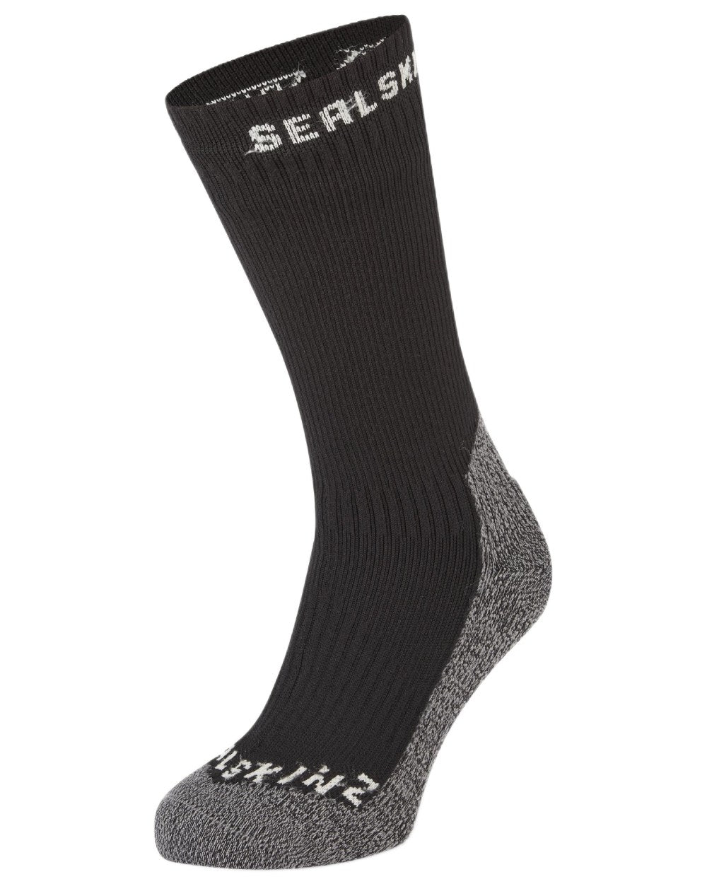 Black coloured Sealskinz Stanfield Waterproof Extreme Weather Mid Length Socks on white background 