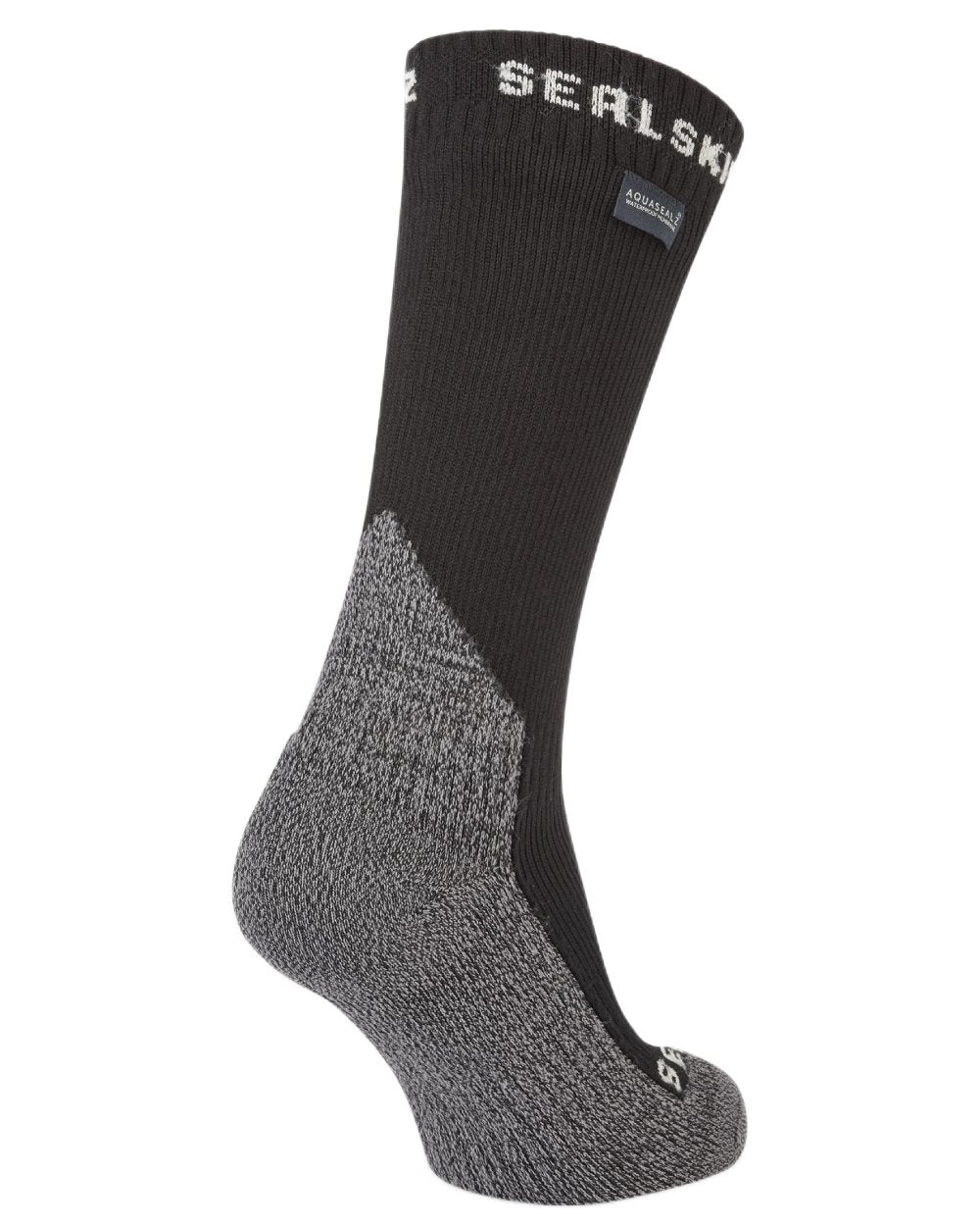 Black coloured Sealskinz Stanfield Waterproof Extreme Weather Mid Length Socks on white background 