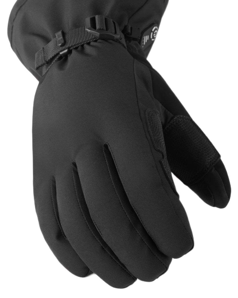 Black coloured Sealskinz Stowbridge Waterproof Automatic Heated Gauntlet on white background 
