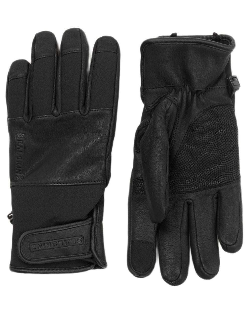 Black coloured Sealskinz Walcott Waterproof Cold Weather Fusion Control Gloves on white background 
