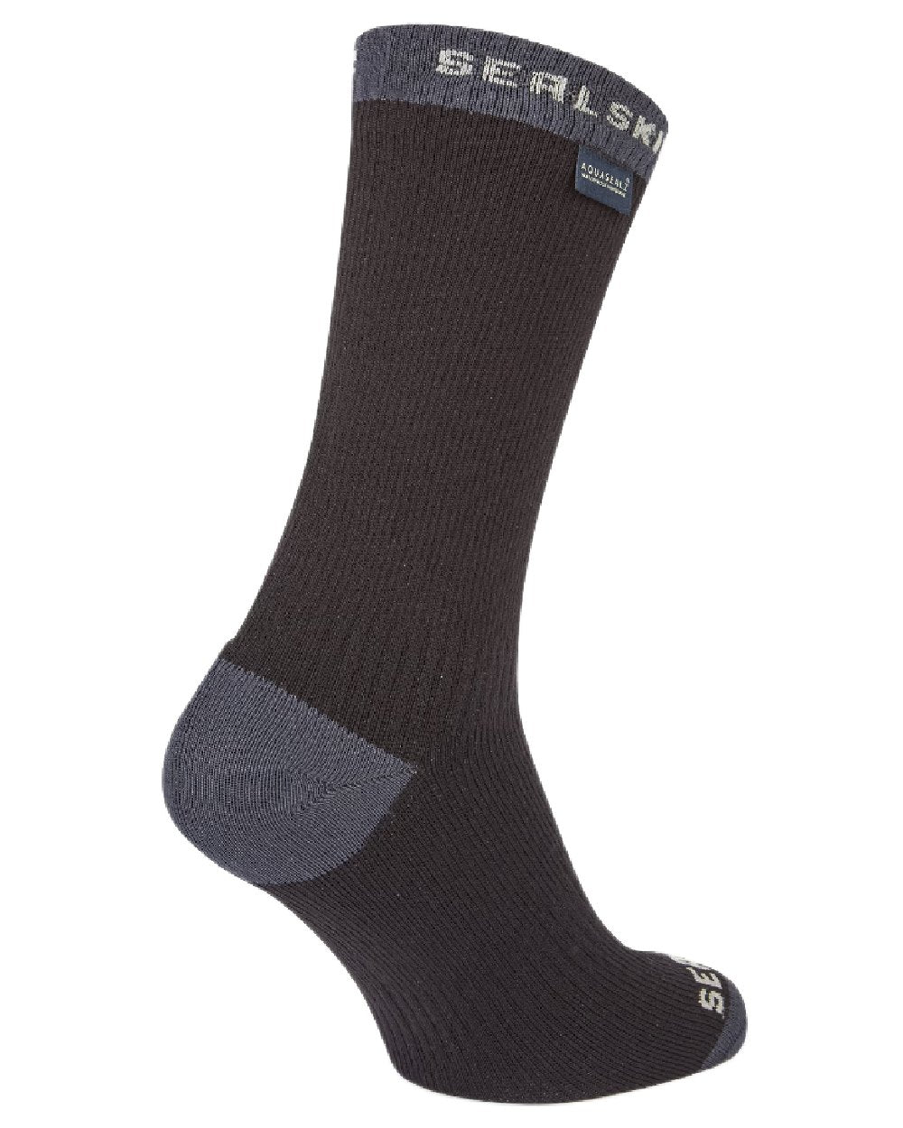 Black coloured Sealskinz Wiveton Waterproof Mid Length Socks on white background 